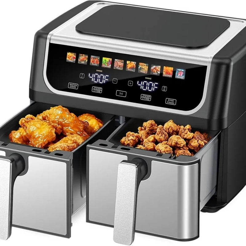 9.5 Quart Large Dual Basket Air Fryer With Double Basket, Independent Temp Control & Sync Mode, 10 Presets - Bake&Broil&Defrost&Dehydrate, Shake