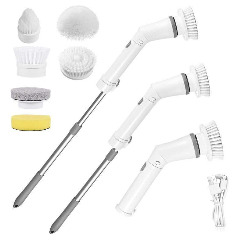 1Set Electric Spin Scrubber Cordless Rechargeable Telescopic Cleaning Brush 6 Replaceable Heads 2 Speed Adjustable Extension Arm Bathroom Tub Til