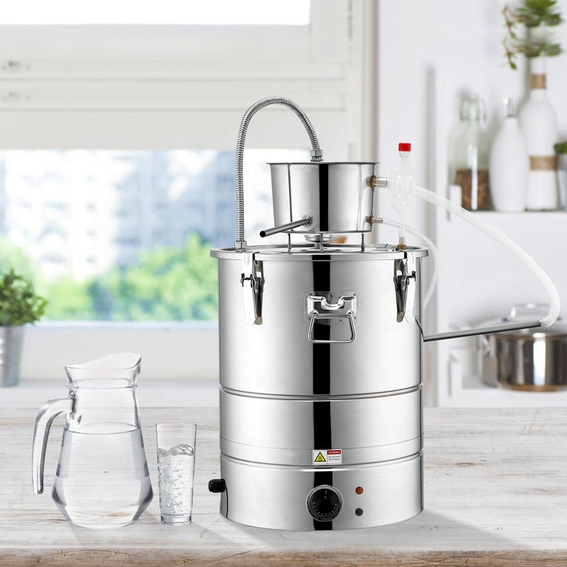Alcohol Still, 9 Gal 30L Water Alcohol Distiller, Home Distillery Kit Include Stainless Steel Tube & Pump & One-way Exhaust Valve & Thermometer (