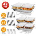 Set Of 42Pcs Disposable Chafing Dish Buffet Set Chafing Servers With Covers Spoons Forks Tongs Full-Size Pans Food Warmers For Parties Events Cat