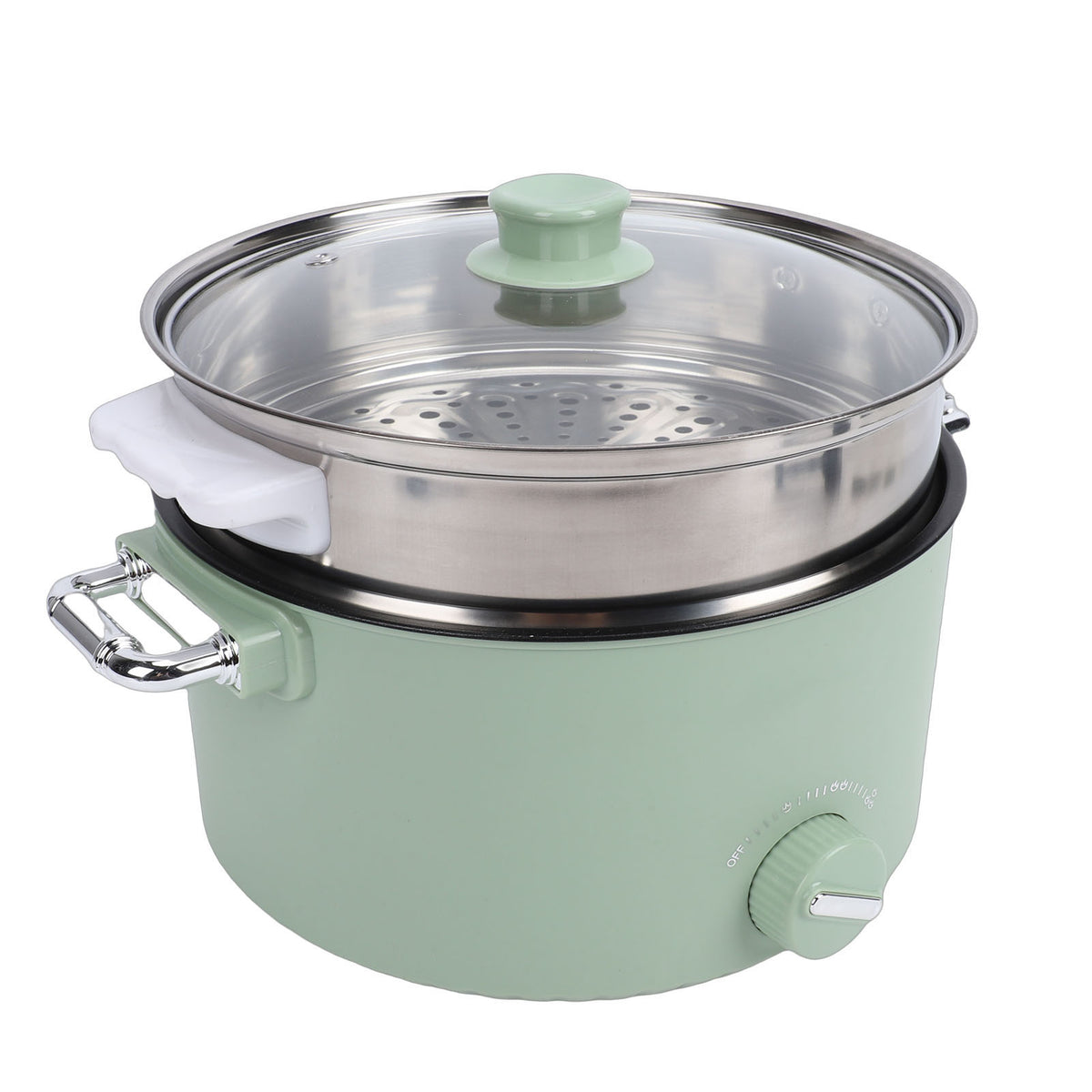 Electric Hot Pot 800W 3L Food Grade Nonstick Coating Multifunctional Electric Cooker With Steam Basket For Steak Rice Noodles Soup US Plug