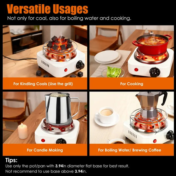 Electric Charcoal Burner 500W Hookah Charcoal Burner Compact Coal Burner For Hooka Cubes Shisha With Grill And Tongs 5 Temperature Gears Thermost