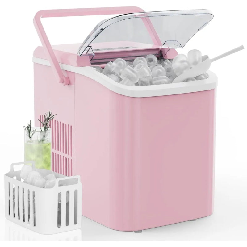 Countertop Ice Maker With Handle, 26lbs&24H Portable Ice Machine, 9 Bullet Ice Cubes Ready In 6 Mins, Self-Cleaning, Quiet Compact Ice Maker For