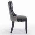Furniture,Modern, High-end Tufted Solid Wood Contemporary PU And Velvet Upholstered Dining Chair With Wood Legs Nailhead Trim 2-Pcs Set, Black&Gr