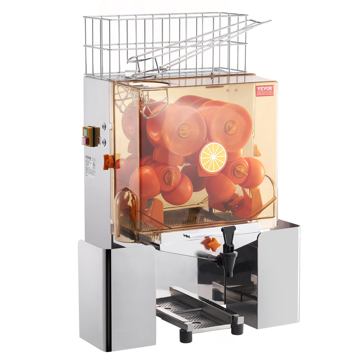 Commercial Orange Juicer Machine, 120W Automatic Juice Extractor With Water Tap, Stainless Steel Orange Squeezer 20 Oranges/Minute, With Pull-Out