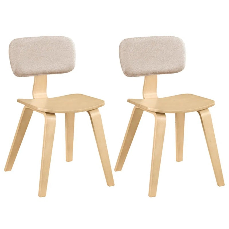 Set Of 2 Dining Chair Set (Beige & Natural), Teddy Velvet Upholstery & Plush Padded Design