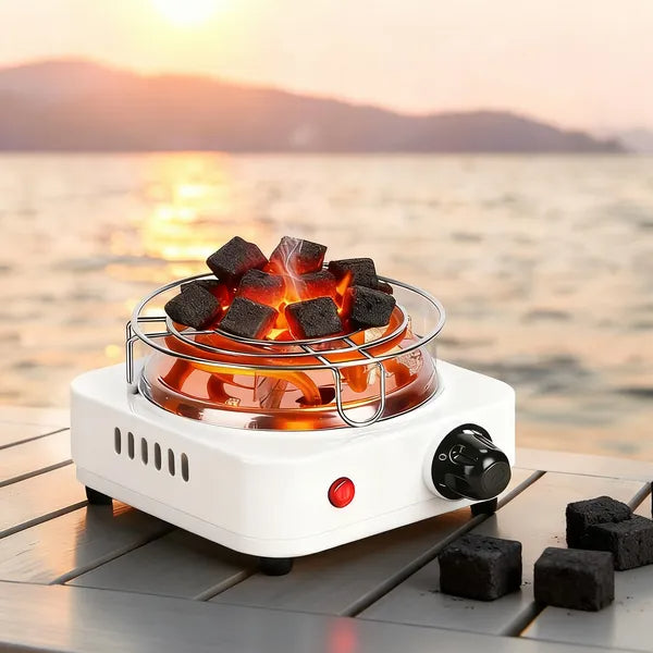 Electric Charcoal Burner 500W Hookah Charcoal Burner Compact Coal Burner For Hooka Cubes Shisha With Grill And Tongs 5 Temperature Gears Thermost