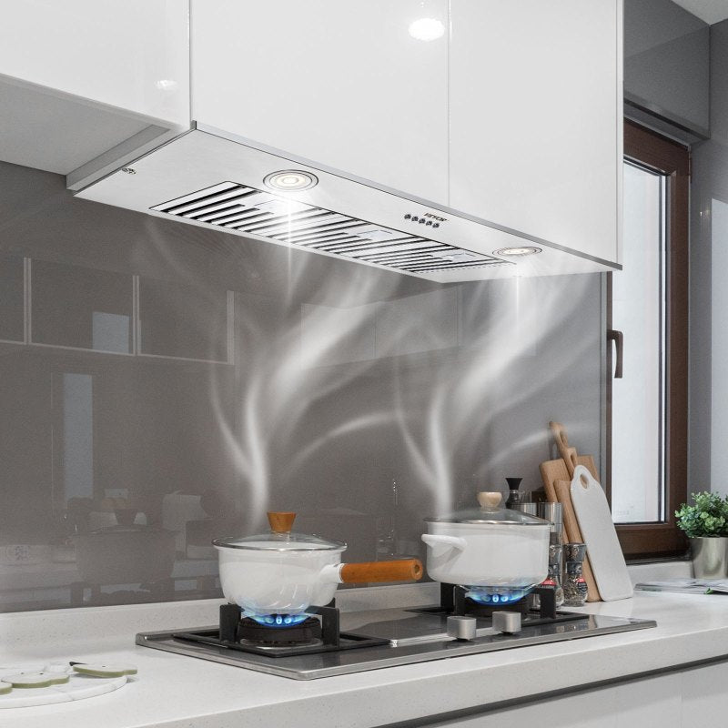 Insert Range Hood, 800CFM 3-Speed, 36 Inch Stainless Steel Built-in Kitchen Vent With Push Button Control LED Lights Baffle Filters, Ducted/Ductl