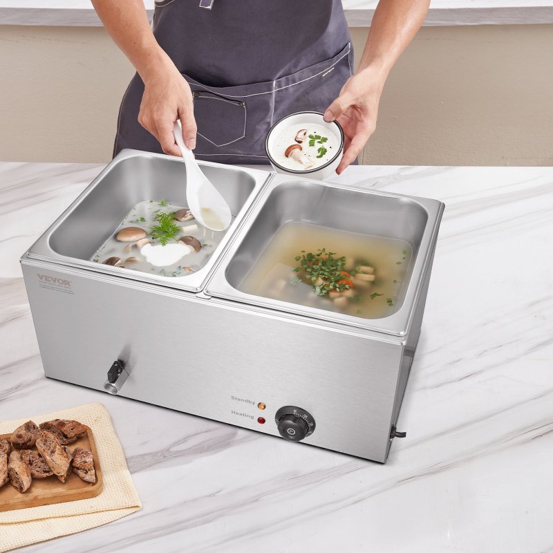 Commercial Electric Food Warmer 2-Pan Countertop Buffet 24QT Bain Marie