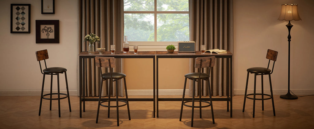 Bar Table Set With 2 Bar Stools PU Soft Seat With Backrest, Rustic Brown, 43.31'' L X 15.75'' W X 35.43'' H.