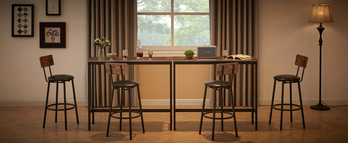 Bar Table Set With 2 Bar Stools PU Soft Seat With Backrest, Rustic Brown, 43.31'' L X 15.75'' W X 35.43'' H.