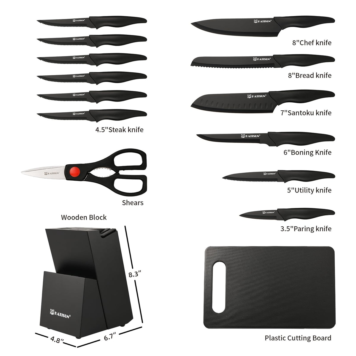 16 Pieces Kitchen Knife Block Set With Cutting Board, German Stainless Steel Knife Set With Sharpener, Dishwasher Safe, Anti-Slip Handle, 6 Steak