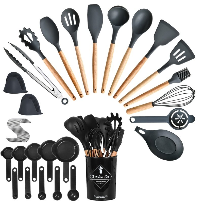 4 Colors Options -- Set Of 35Pcs Kitchen Cooking Utensils Set Spatula Set Baking Utensil Set Kitchen Accessories Necessities With Holder Egg Whis