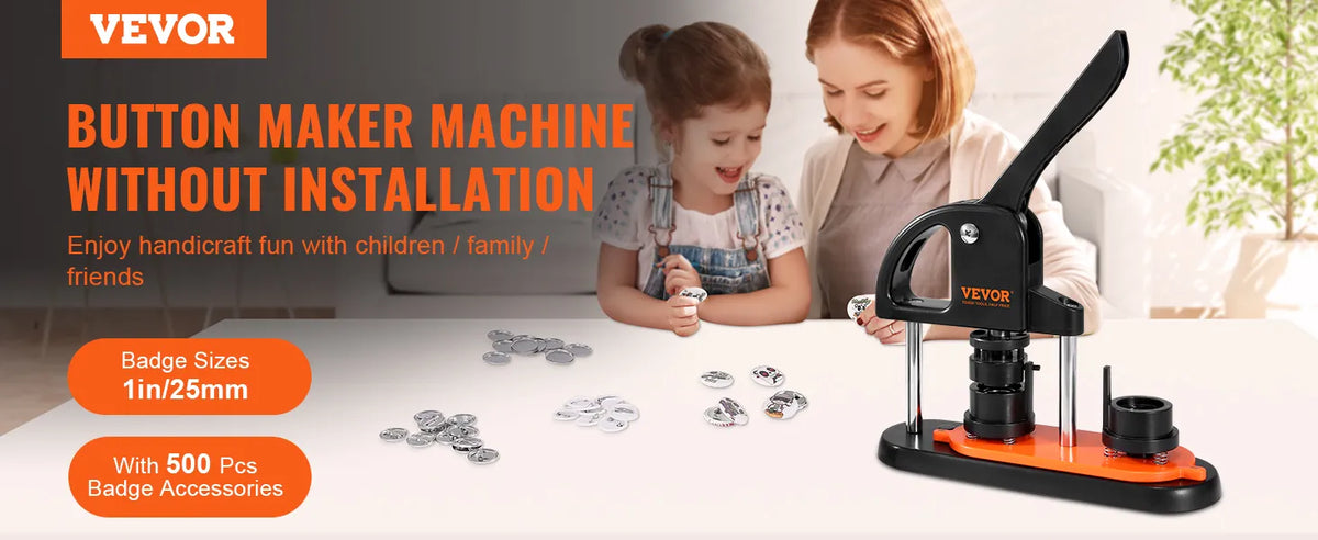 Button Maker Machine, 0.98 Inch 25mm Pin Maker With 500pcs Button Parts, Button Maker With Panda Magic Book, Ergonomic Arc Handle Punch Press Kit