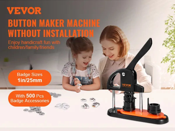 Button Maker Machine, 0.98 Inch 25mm Pin Maker With 500pcs Button Parts, Button Maker With Panda Magic Book, Ergonomic Arc Handle Punch Press Kit