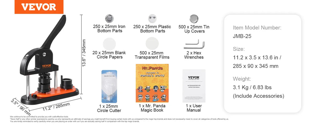 Button Maker Machine, 0.98 Inch 25mm Pin Maker With 500pcs Button Parts, Button Maker With Panda Magic Book, Ergonomic Arc Handle Punch Press Kit