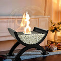 Round Glass Large Tabletop Fireplace 12.5 Inch H Portable Fire Bowl Pot Clean Burning Fireplace For Indoor Outdoor Patio Parties Events Black