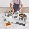 Electric Soup Warmer, Three 7.4QT Stainless Steel Round Pot 86~185°F Adjustable Temp, 1200W Commercial Bain Marie With Anti-dry Burn And Reset Bu