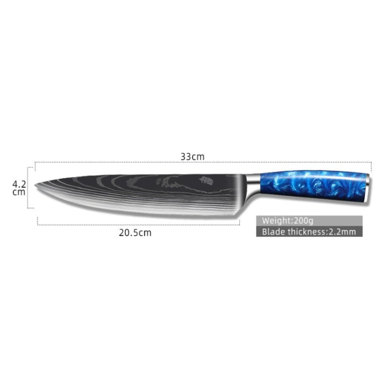 8-inch Chef Knife with Blue Resin Handle