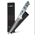 Kegani Damascus Kitchen Utility Knife, 5 Inch Paring Knife With Sheath 67 Layers VG-10 Core Petty Knife, Resin Handle Real Shell Filled FullTang