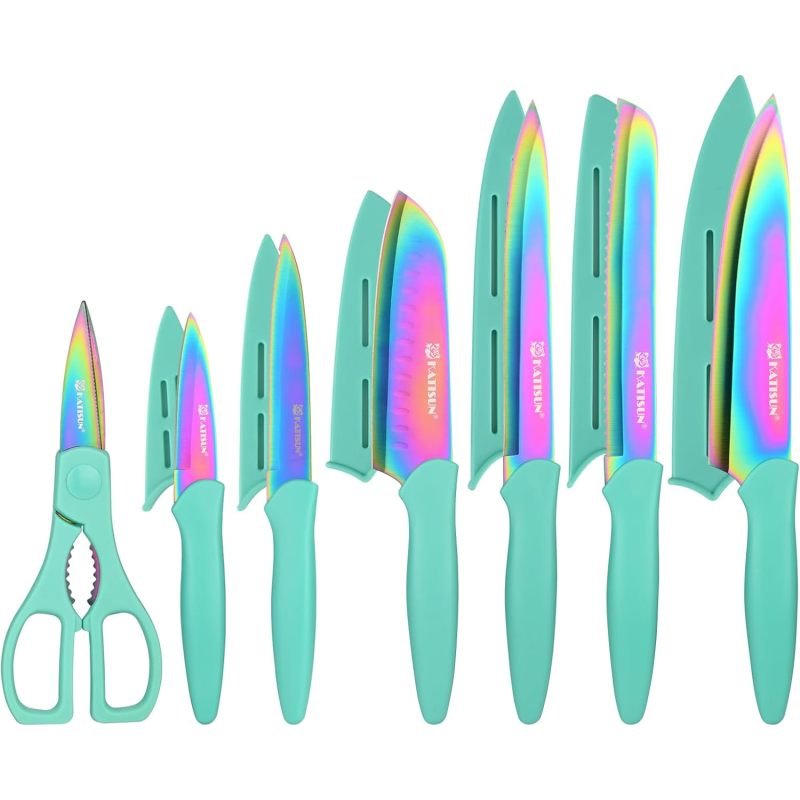 13 Piece Blue Non-Stick Stainless Steel Boxed Knives Set
