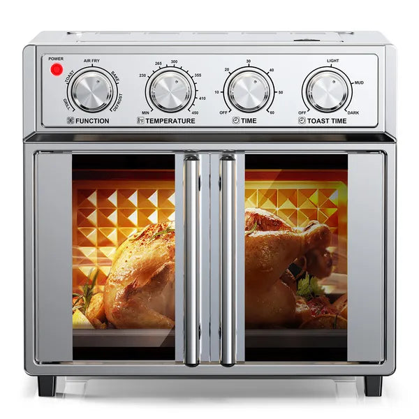 PlumChef 29.5 QT French Door Air Fryer Convection Toaster Oven, Extra Large 6 Slices, 1700W, Multifunction Oven For Air Fryer, Toast, Grill, Defr