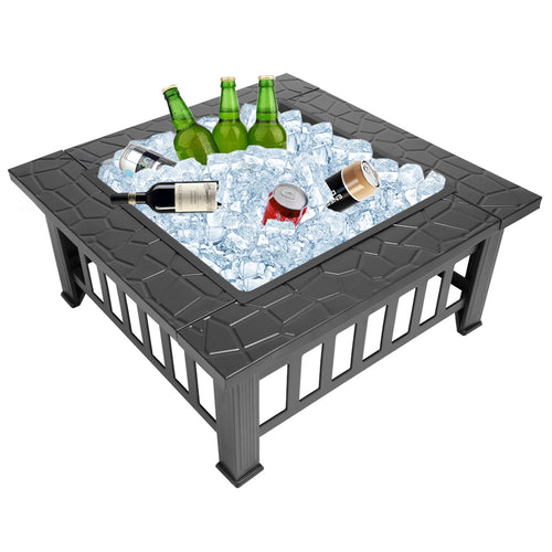 32 Inch Multifunctional Fire Pit Table  Square Metal Firepit Stove Backyard Patio Garden Fireplace For Camping, Outdoor Heating, Bonfire And Picn