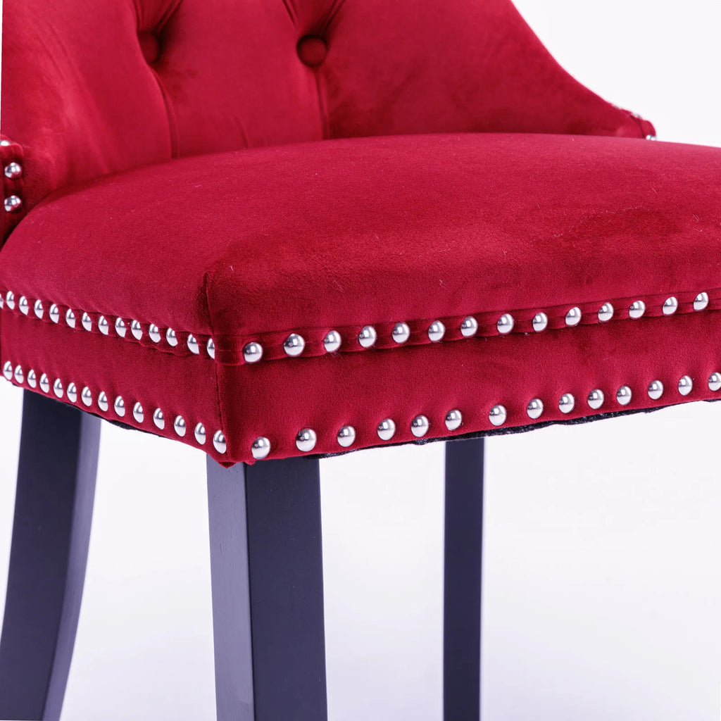 Classic Velvet Dining Chairs, High-end Tufted Solid Wood Contemporary Velvet Upholstered Dining Chair With Wood Legs Nailhead, SET OF 2,Burgundy,