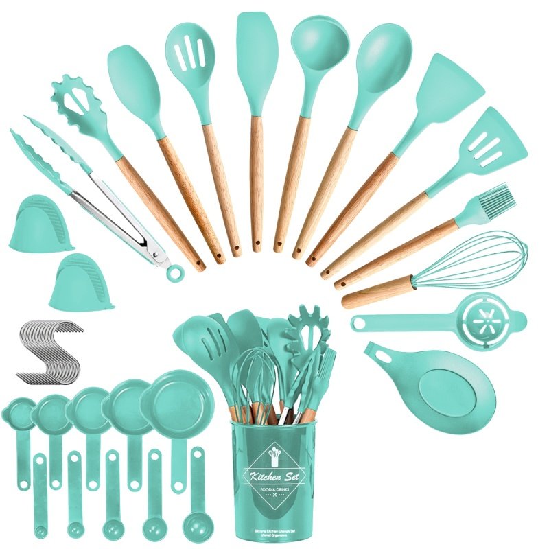 4 Colors Options -- Set Of 35Pcs Kitchen Cooking Utensils Set Spatula Set Baking Utensil Set Kitchen Accessories Necessities With Holder Egg Whis