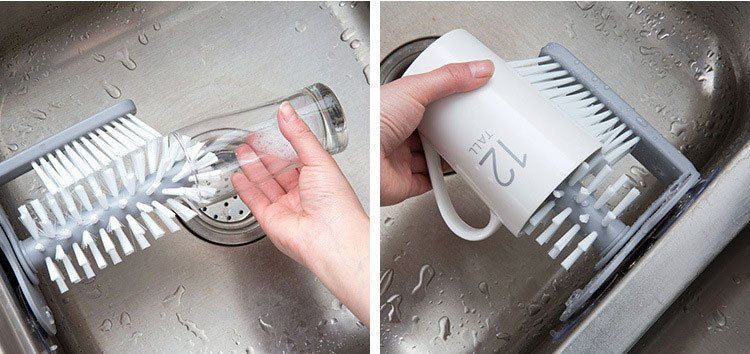 1pc Cup Scrubber Glass Cleaner Bottles Brush Sink Kitchen Accessories 2 In 1 Drink Mug Wine Suction Cup Cleaning Brush Gadgets