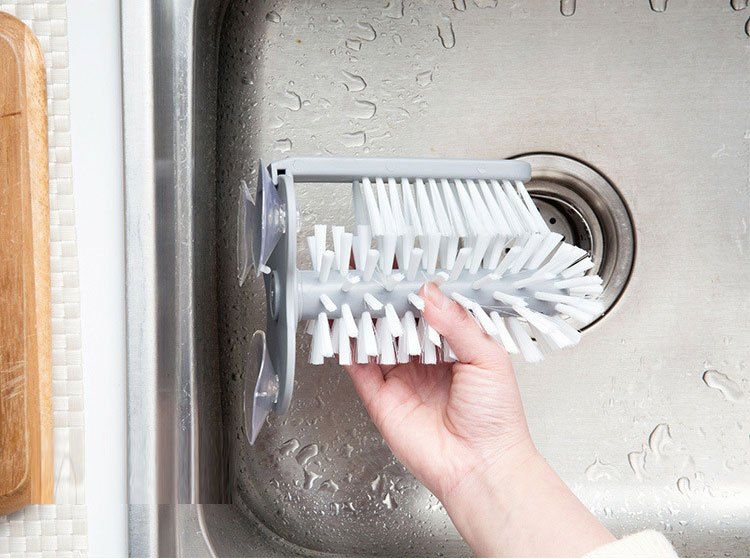 1pc Cup Scrubber Glass Cleaner Bottles Brush Sink Kitchen Accessories 2 In 1 Drink Mug Wine Suction Cup Cleaning Brush Gadgets
