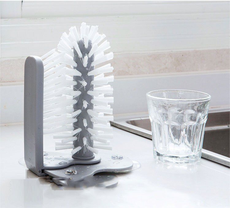 1pc Cup Scrubber Glass Cleaner Bottles Brush Sink Kitchen Accessories 2 In 1 Drink Mug Wine Suction Cup Cleaning Brush Gadgets