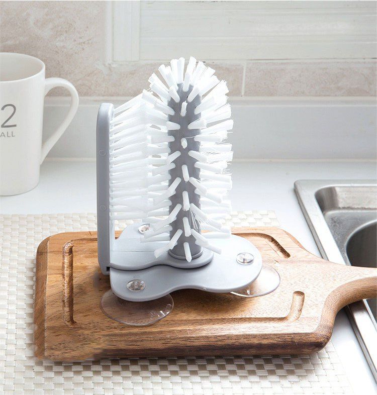 1pc Cup Scrubber Glass Cleaner Bottles Brush Sink Kitchen Accessories 2 In 1 Drink Mug Wine Suction Cup Cleaning Brush Gadgets