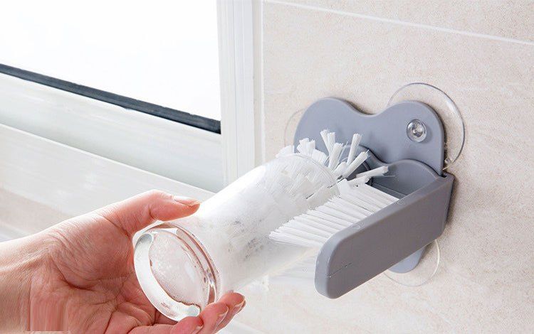 1pc Cup Scrubber Glass Cleaner Bottles Brush Sink Kitchen Accessories 2 In 1 Drink Mug Wine Suction Cup Cleaning Brush Gadgets
