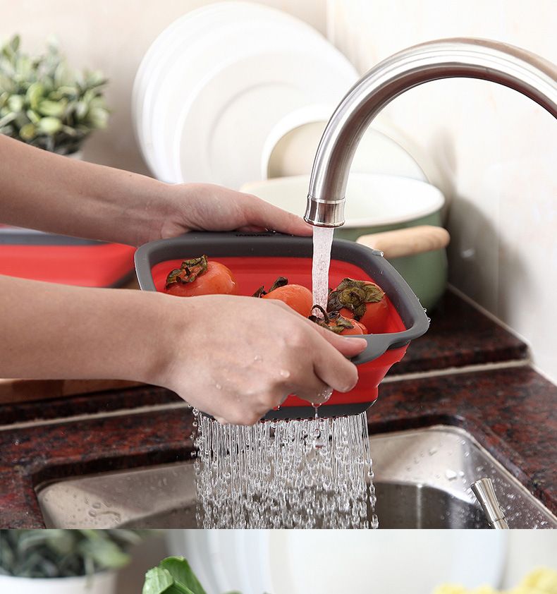 1pc Silicone Folding Drain Basket Fruit Vegetable Washing Basket Foldable Strainer Colander Collapsible Drainer Kitchen Storage Tool