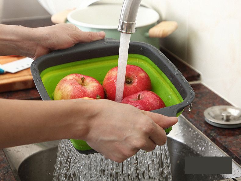 1pc Silicone Folding Drain Basket Fruit Vegetable Washing Basket Foldable Strainer Colander Collapsible Drainer Kitchen Storage Tool