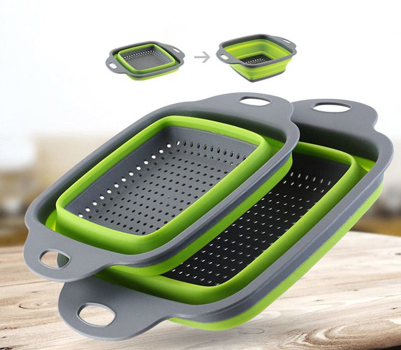 1pc Silicone Folding Drain Basket Fruit Vegetable Washing Basket Foldable Strainer Colander Collapsible Drainer Kitchen Storage Tool