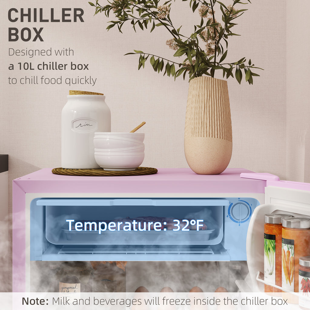 3.2 Cu.Ft Mini Fridge with Freezer, Single Door Compact Refrigerator with Adjustable Thermostat, Reversible Door, Pink