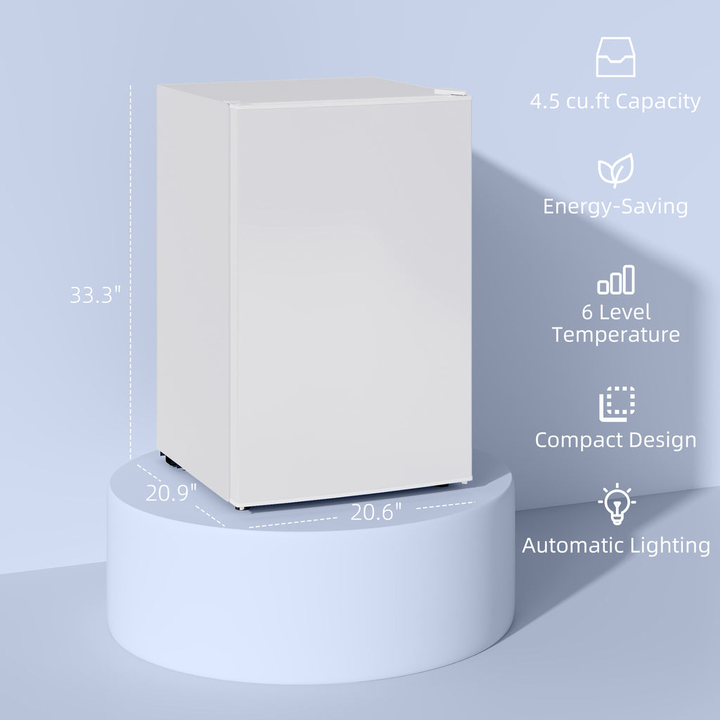 4.5 Cu.Ft Mini Fridge, Single Door Refrigerator with Freezer, Wheels, Adjustable Thermostat, Reversible Door, White