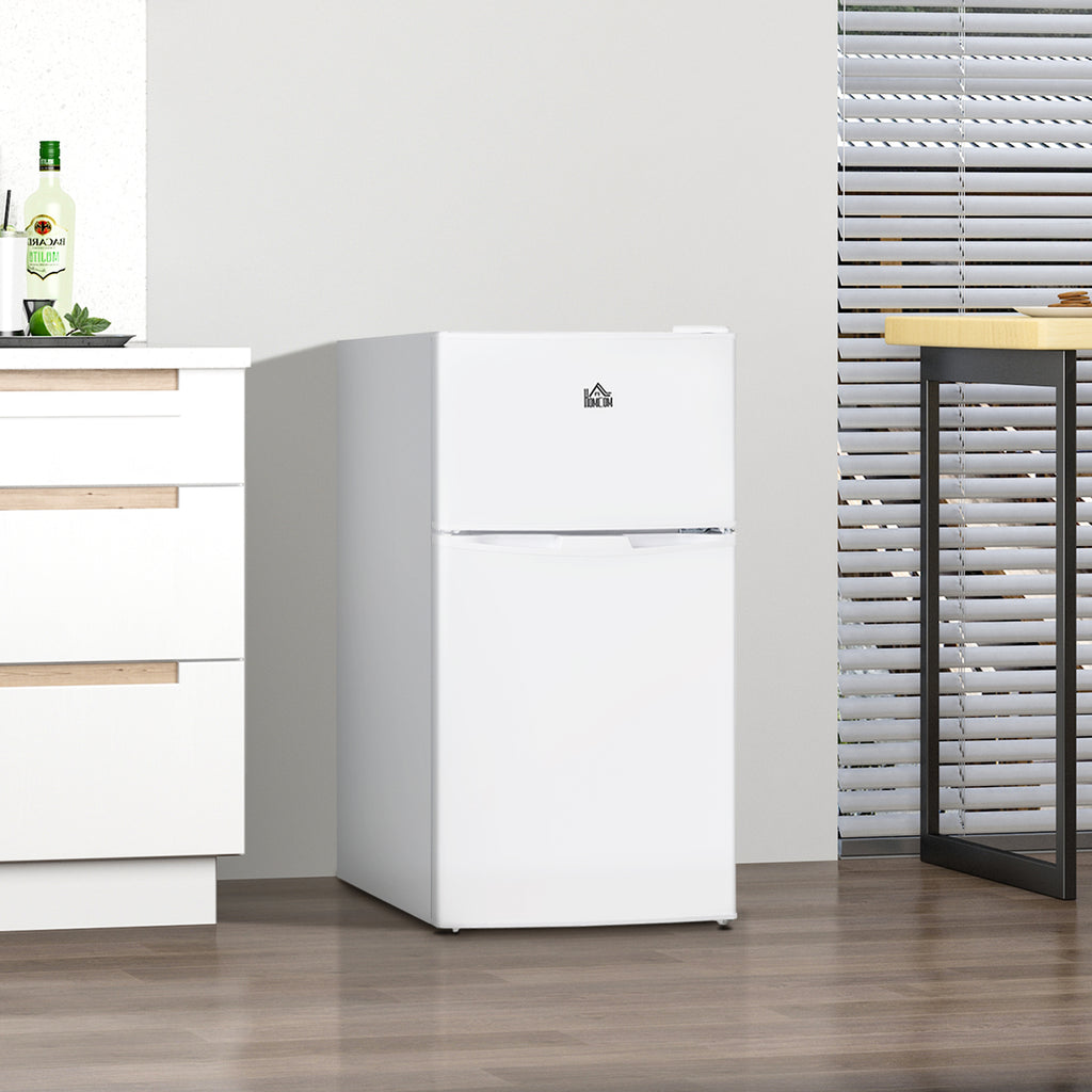 3.2 Cu.Ft Mini Fridge with Freezer, Double Door Compact Refrigerator with Adjustable Thermostat, Shelf and Reversible Door for Bedroom, Dorm, Ho
