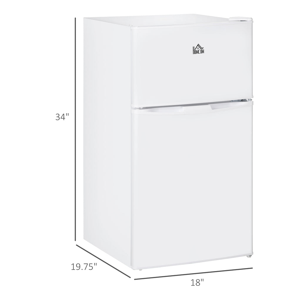 3.2 Cu.Ft Mini Fridge with Freezer, Double Door Compact Refrigerator with Adjustable Thermostat, Shelf and Reversible Door for Bedroom, Dorm, Ho