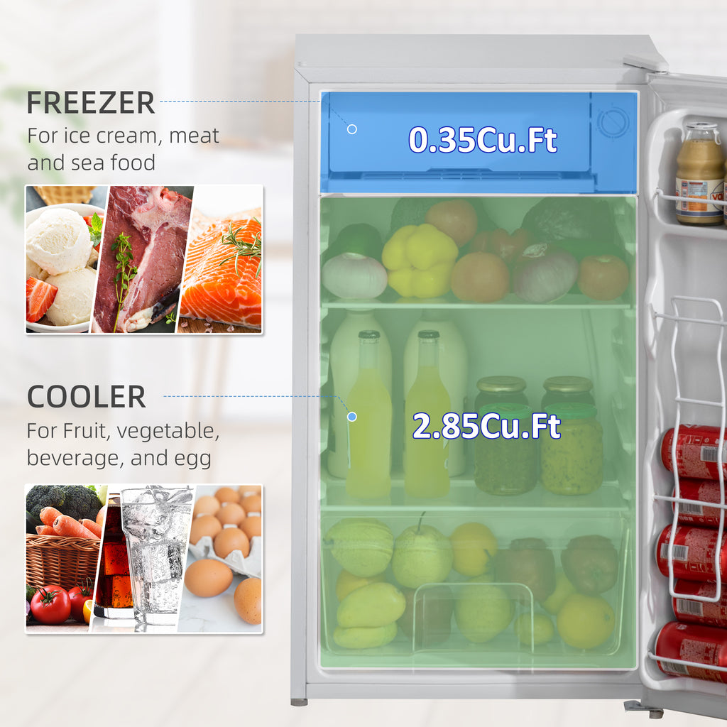 Mini Fridge with Freezer, 3.2Cu.Ft Compact Refrigerator with Adjustable Shelf, Mechanical Thermostat and Reversible Door for Bedroom, Dorm, Whit