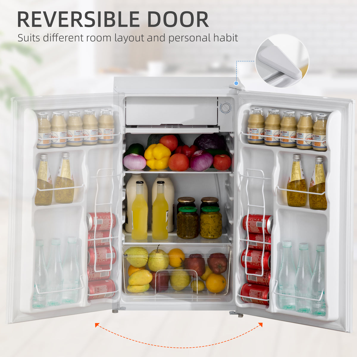 Mini Fridge with Freezer, 3.2Cu.Ft Compact Refrigerator with Adjustable Shelf, Mechanical Thermostat and Reversible Door for Bedroom, Dorm, Whit