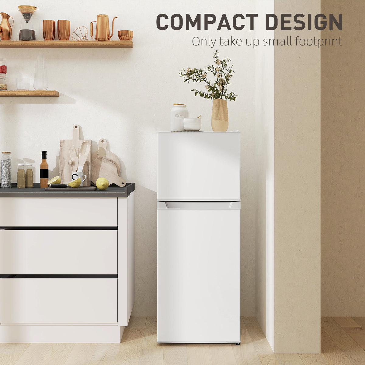 Small Fridge with Freezer, 4 Cu Ft Refrigerator with Reversible Doors, White