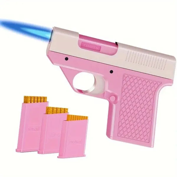 Windproof Adjustable Flame Lighter - Portable Liquid Gas Filling Igniter, Zinc Alloy Shell, Light Green And Pink Handle, Suitable For Camping, Ba