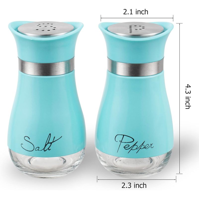 Salt And Pepper Shakers Set - Salt Containers For Gifts, Kitchen Decor, Home, RV, Camp, BBQ, 4 Oz Farmhouse Spice Dispenser With Glass Bottom, Se