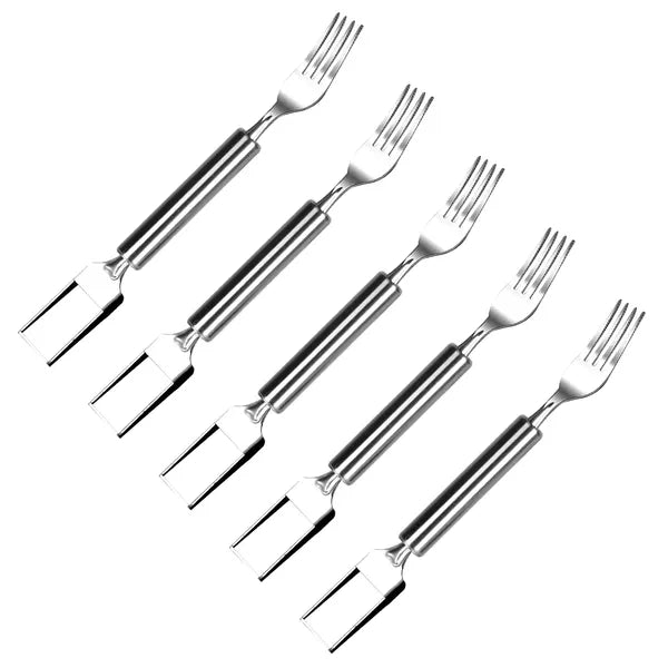 5Pcs 2 In 1 Watermelon Cutter Slicer Fork Stainless Steel Dual Head Watermelon Fruit Cutting Fork Knife For Summer Family Gathering Friend Party