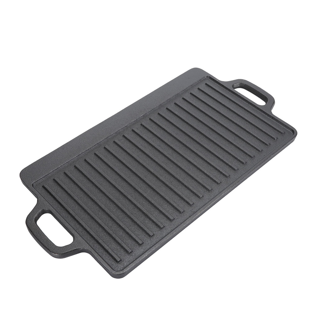 Cast Iron Rectangular Grill Multipurpose Safe Large Space Double Sided Double Ears Cast Iron Griddle For BBQ Gas Grill 44x23x2cm / 17.3x9.1x0.8in