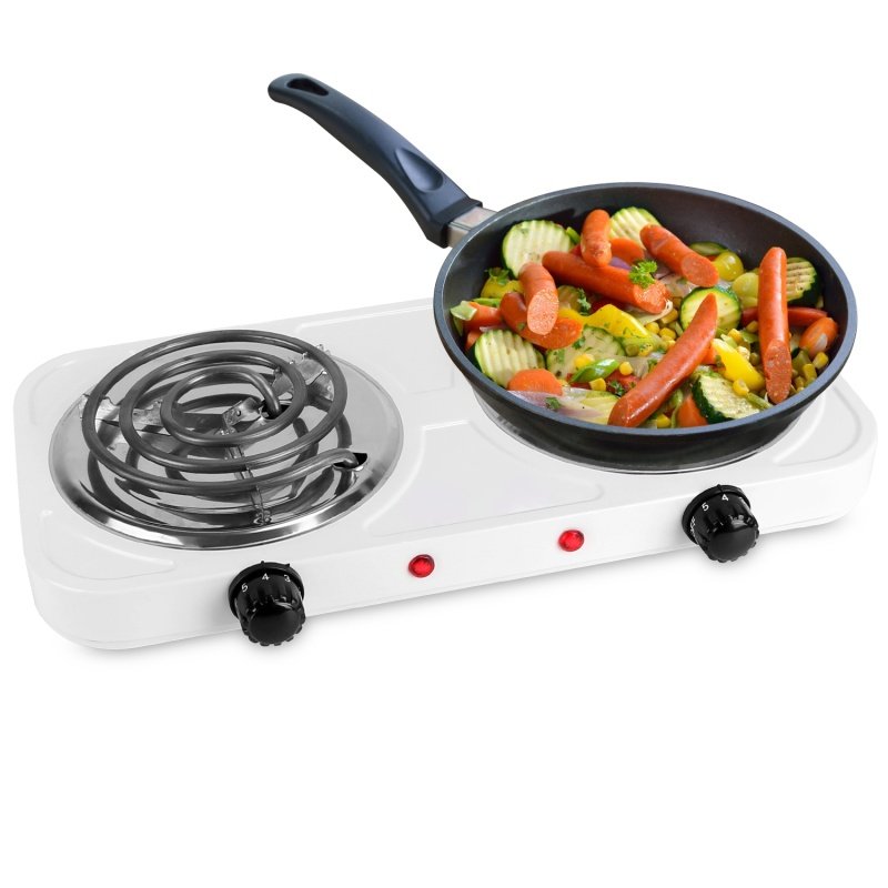 2 Color Options -- 1Pc 2000W Electric Double Burner Portable Coil Heating Hot Plate Stove Countertop RV Hotplate With Non Slip Rubber Feet 5 Temp