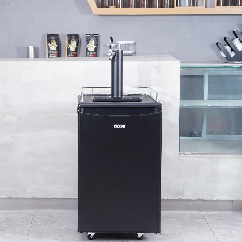 Beer Kegerator, Single Tap Draft Beer Dispenser, Full Size Keg Refrigerator With Shelves, CO2 Cylinder, Drip Tray & Rail, 32°F- 50°F Temperature